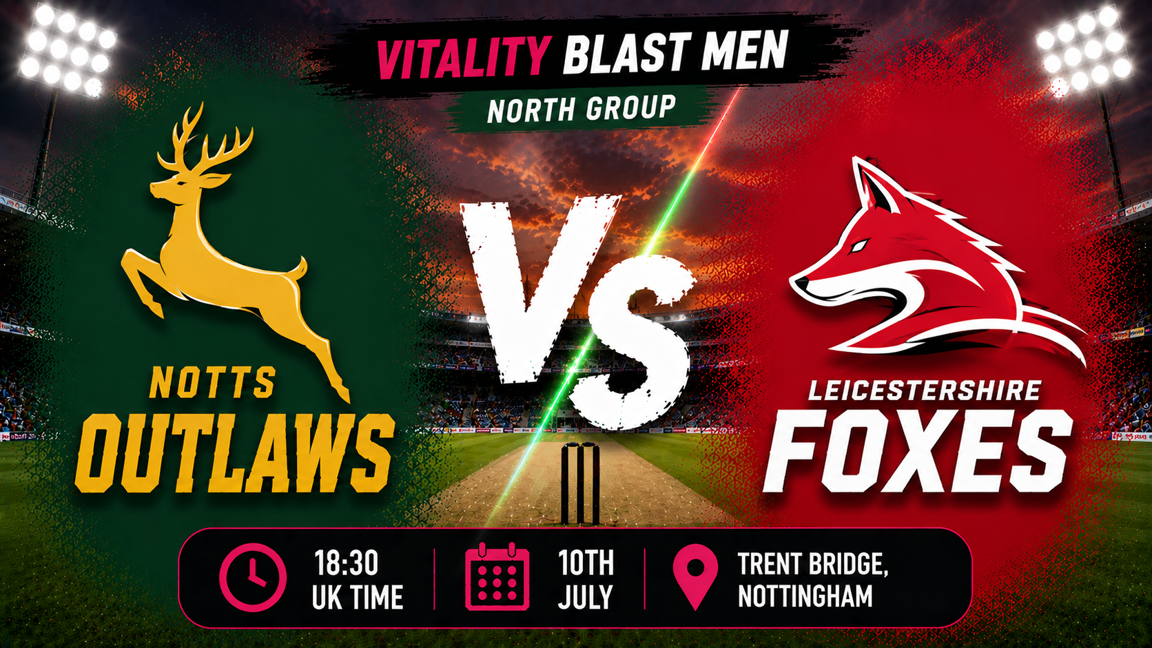 Read more about the article Notts Outlaws v Leicestershire Foxes – 10 July – Preview & Prediction