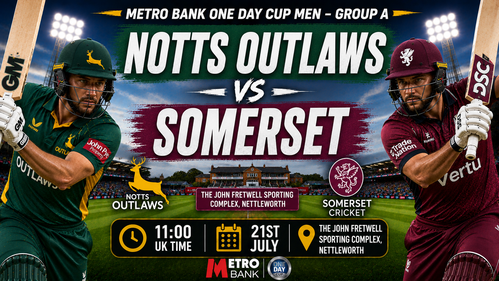 Read more about the article Notts Outlaws v Somerset – 21 July – Preview & Prediction