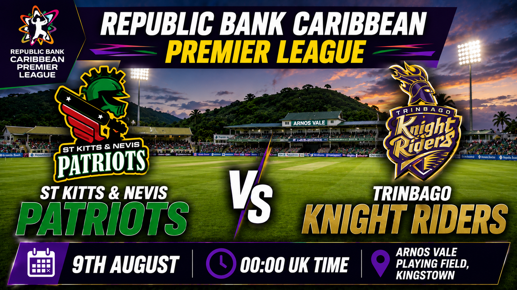 Read more about the article St Kitts & Nevis Patriots v Trinbago Knight Riders – 9 August – Preview & Prediction