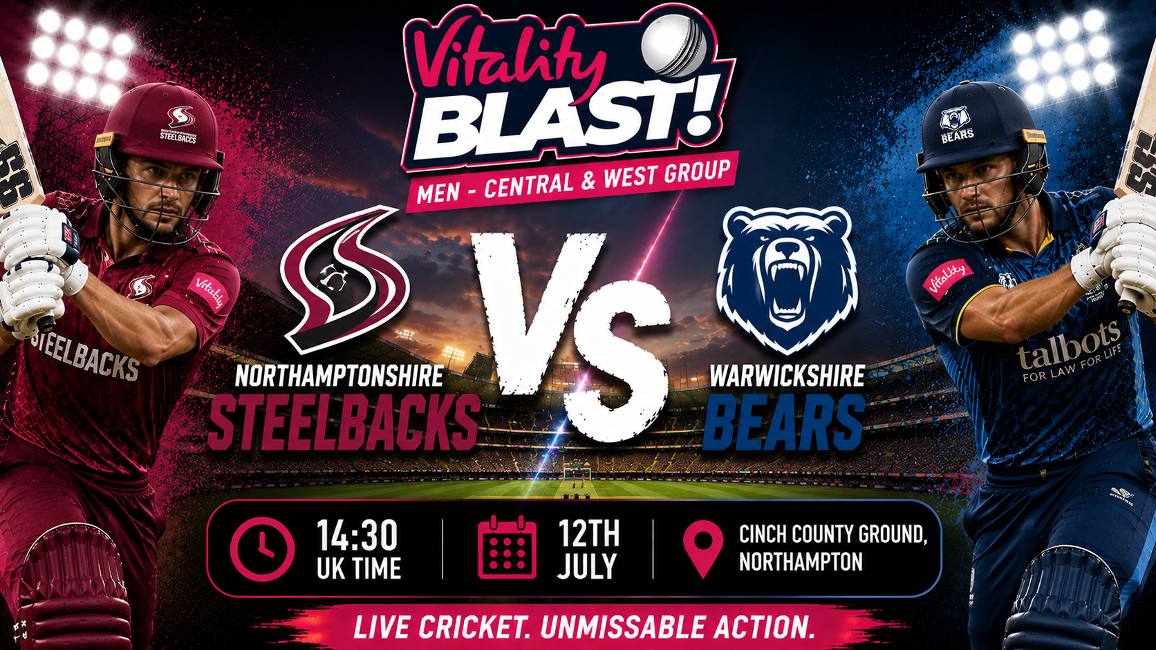 Read more about the article Northamptonshire Steelbacks v Warwickshire Bears – 12 July – Preview & Prediction