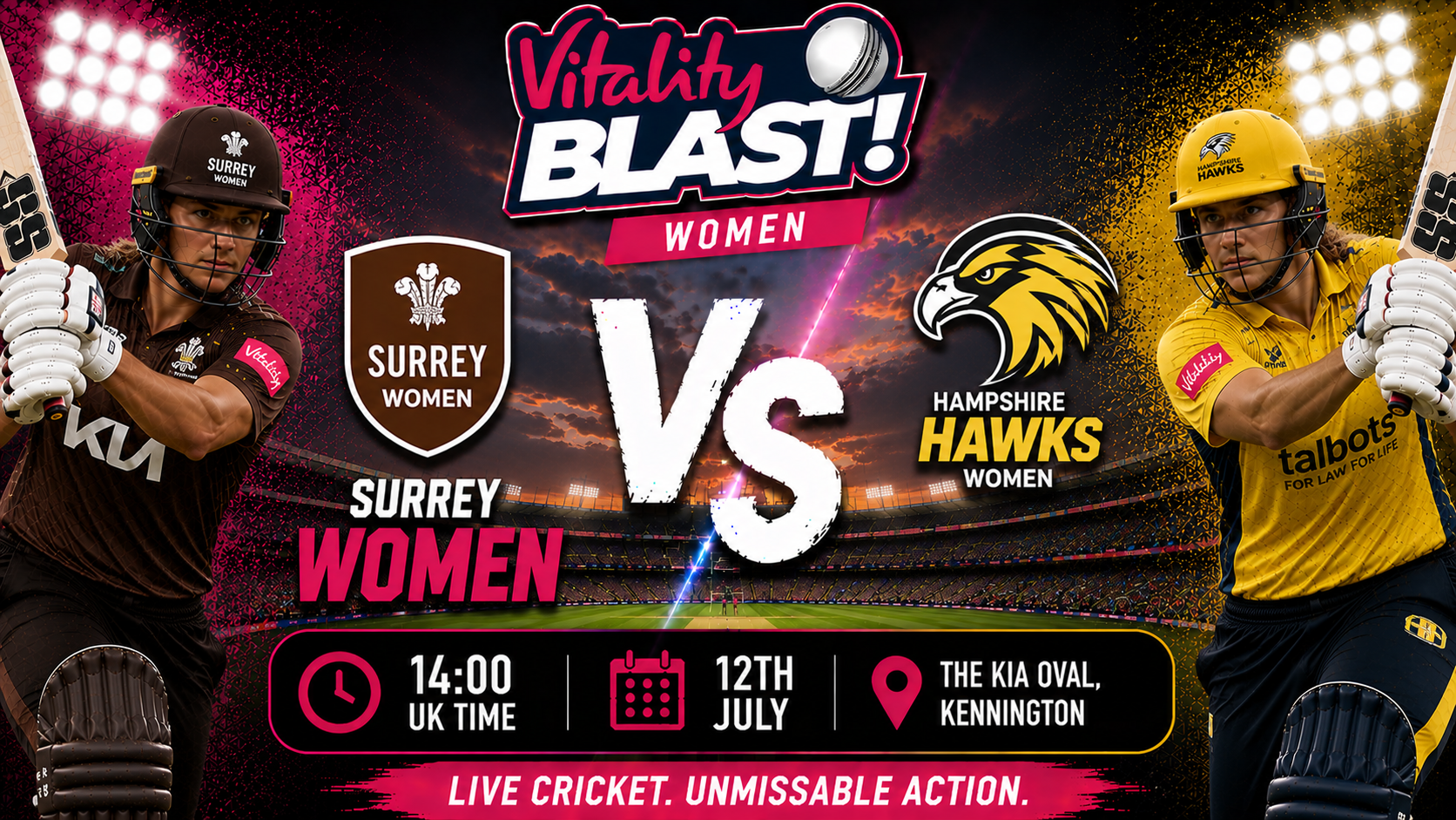 Read more about the article Surrey Women v Hampshire Hawks Women – 12 July – Preview & Prediction