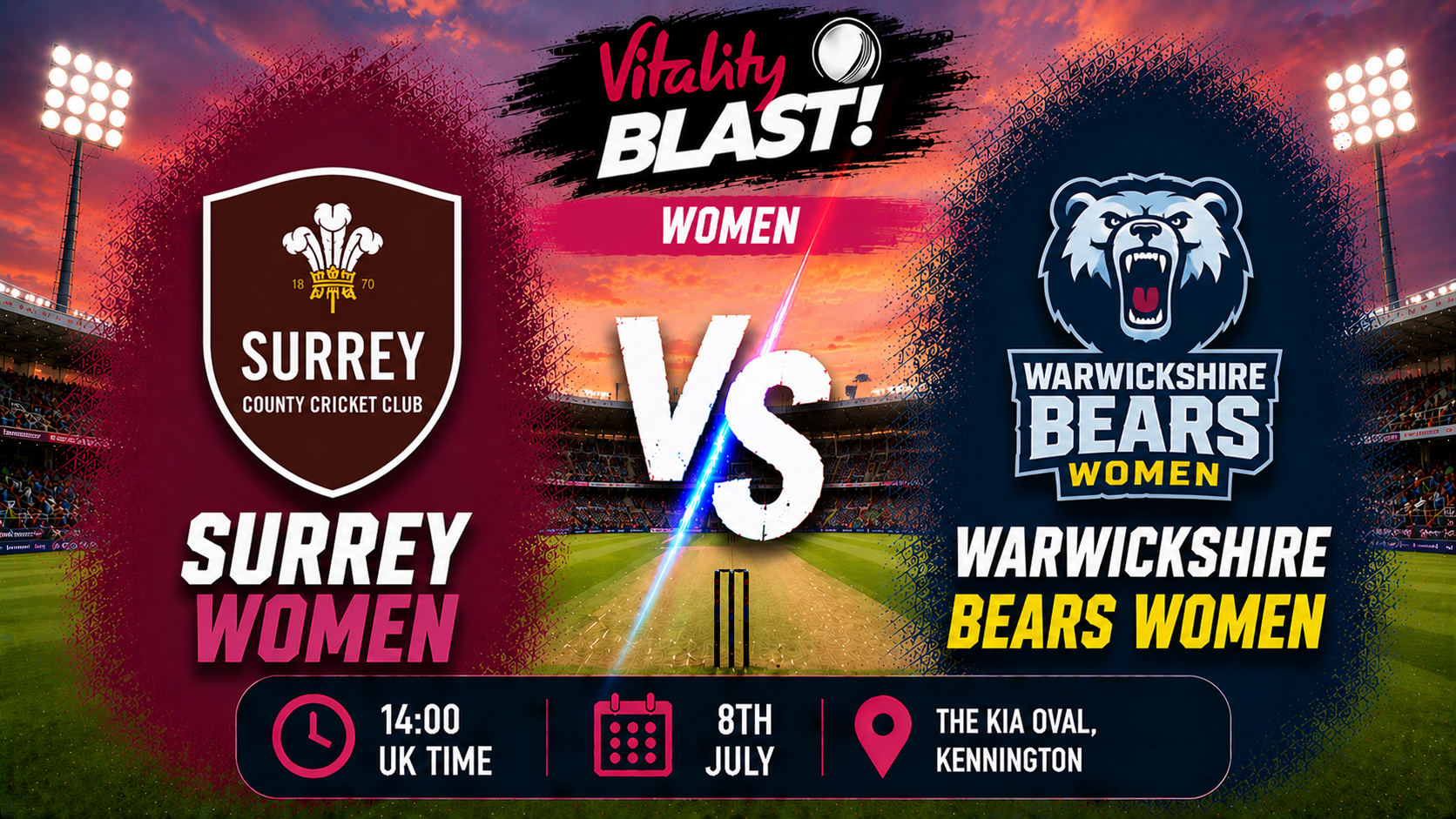 Read more about the article Surrey Women v Warwickshire Bears Women – 8 July – Preview & Prediction