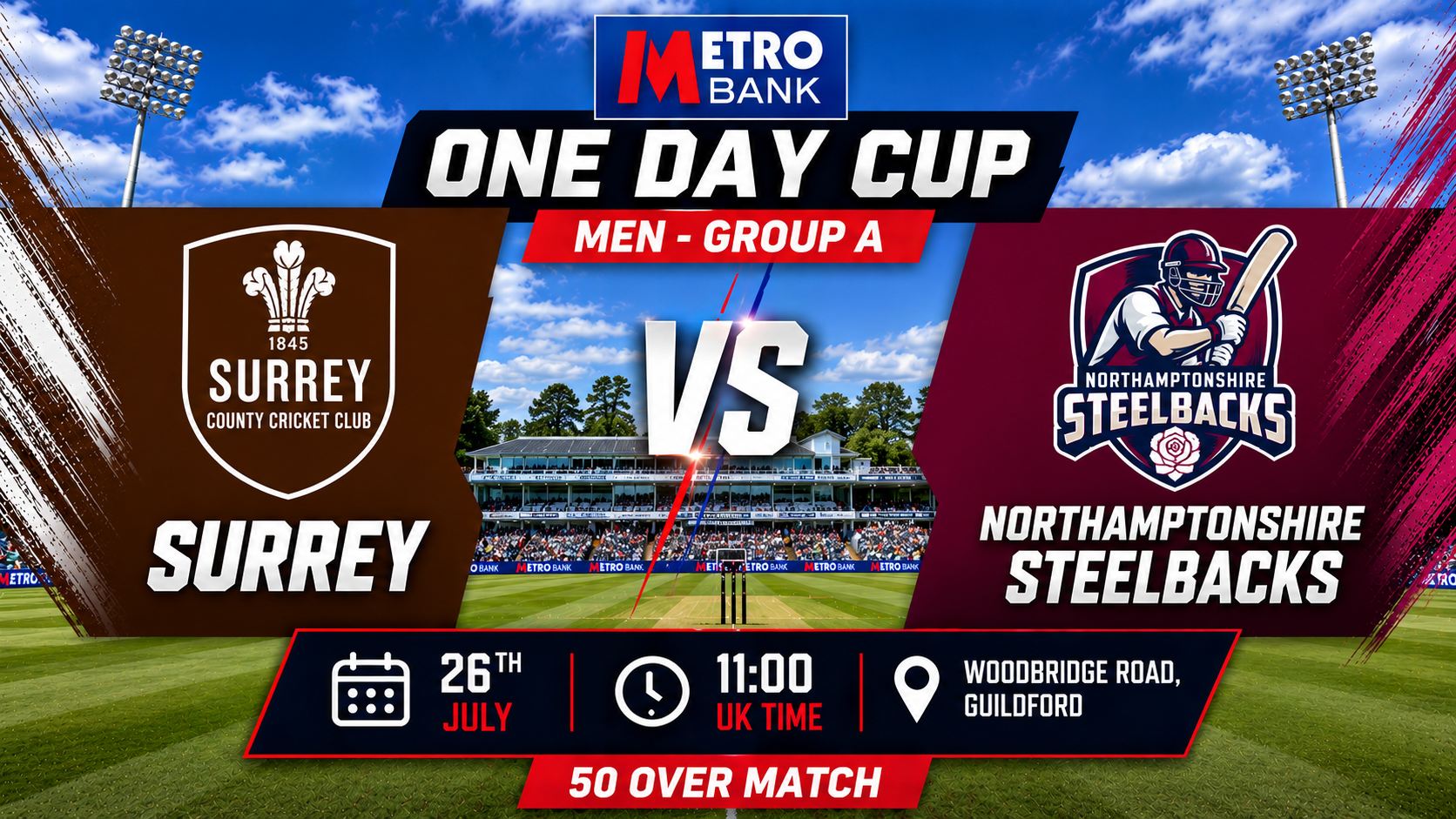 Read more about the article Surrey v Northamptonshire Steelbacks – 26 July – Preview & Prediction