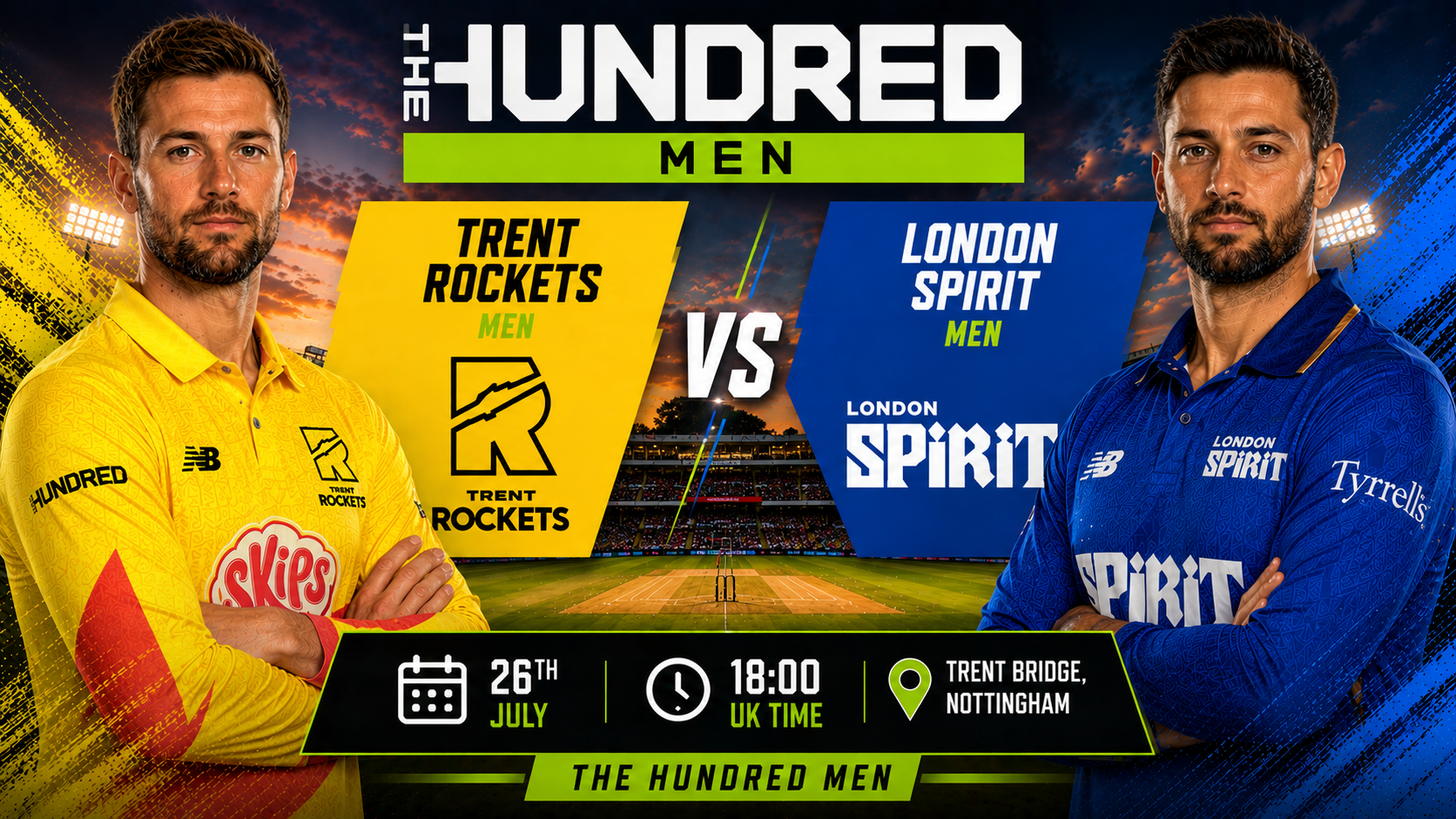 Read more about the article Trent Rockets Men v London Spirit Men – 26 July – Preview & Prediction