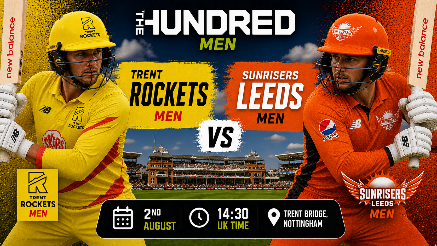 Read more about the article Trent Rockets Men v SunRisers Leeds Men – 2 August – Preview & Prediction