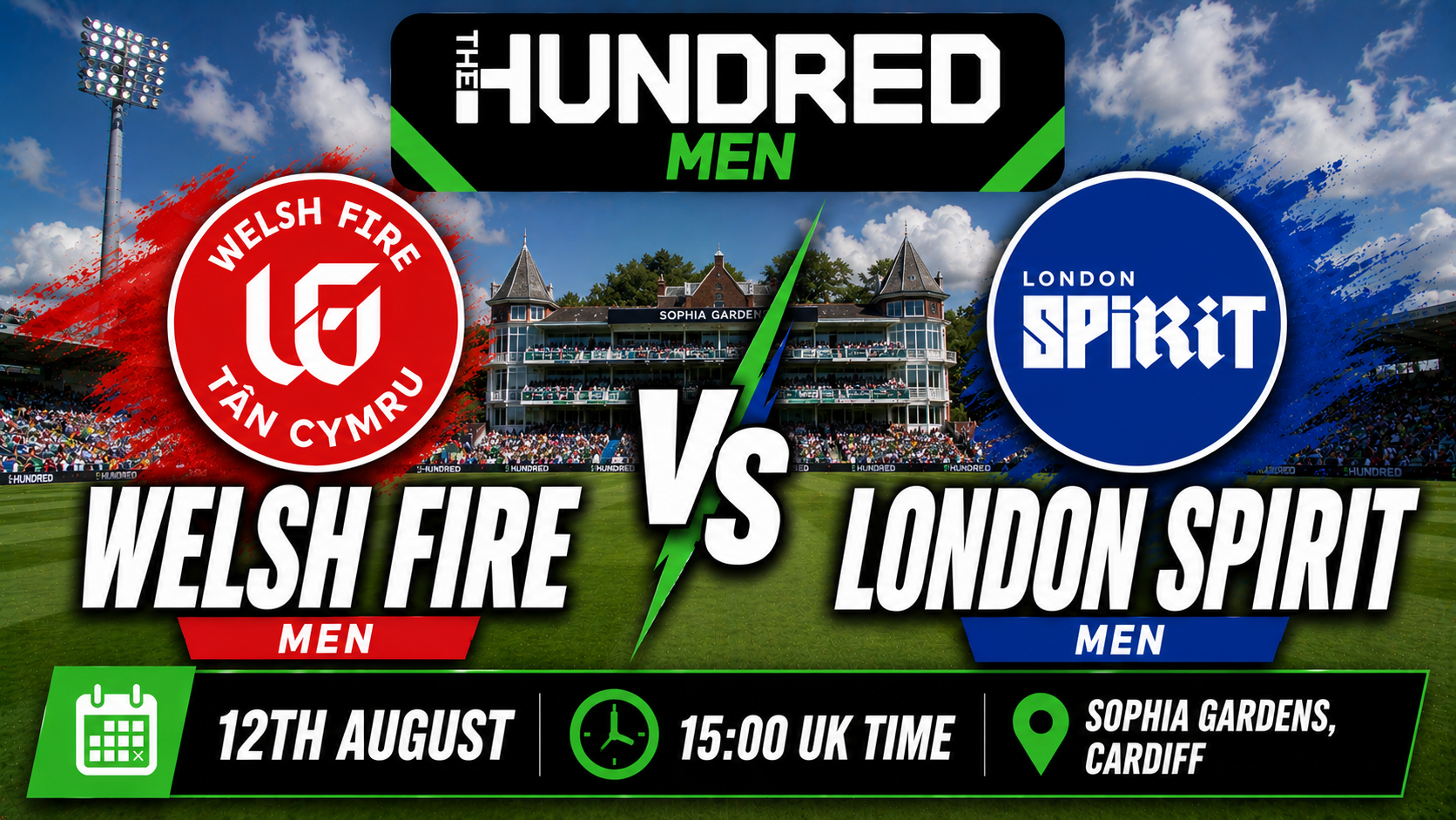 Read more about the article Welsh Fire Men v London Spirit Men – 12 August – Preview & Prediction
