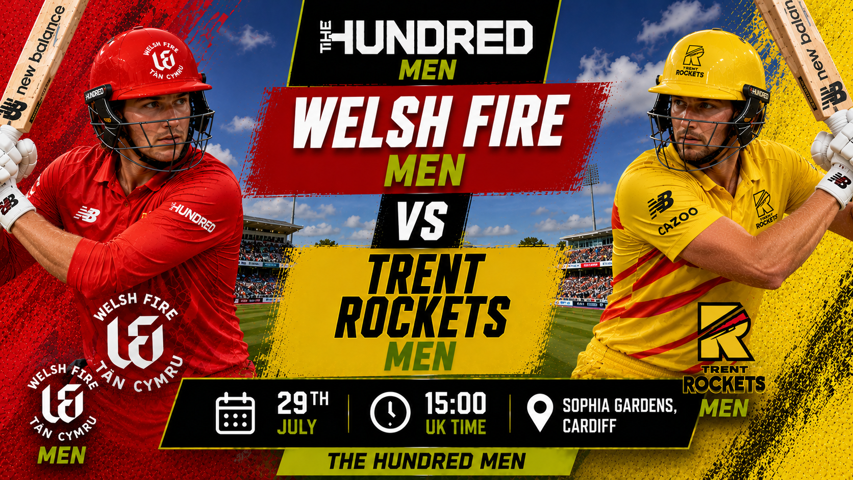 Read more about the article Welsh Fire Men v Trent Rockets Men – 29 July – Preview & Prediction