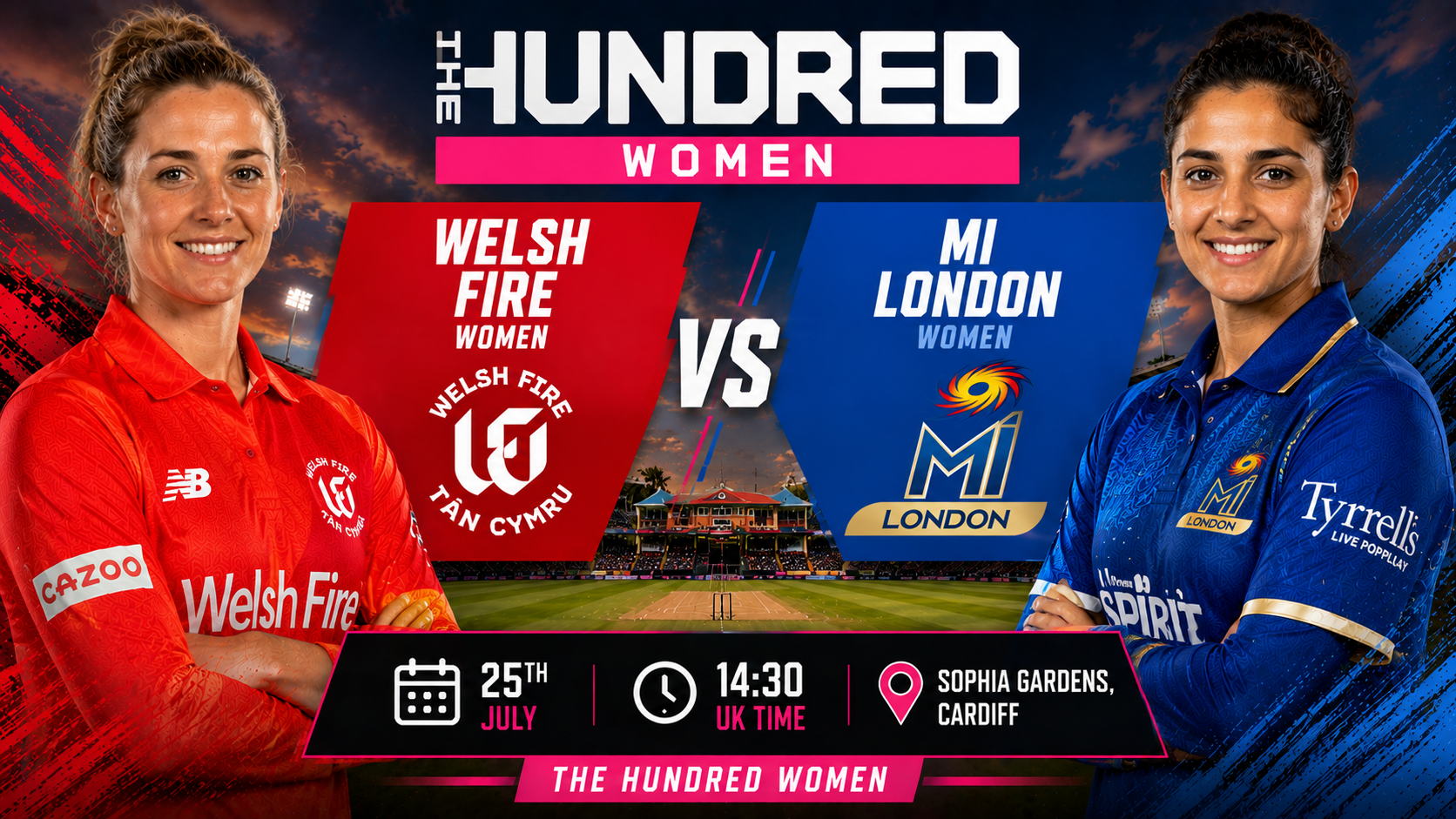 Read more about the article Welsh Fire Women v MI London Women – 25 July – Preview & Prediction
