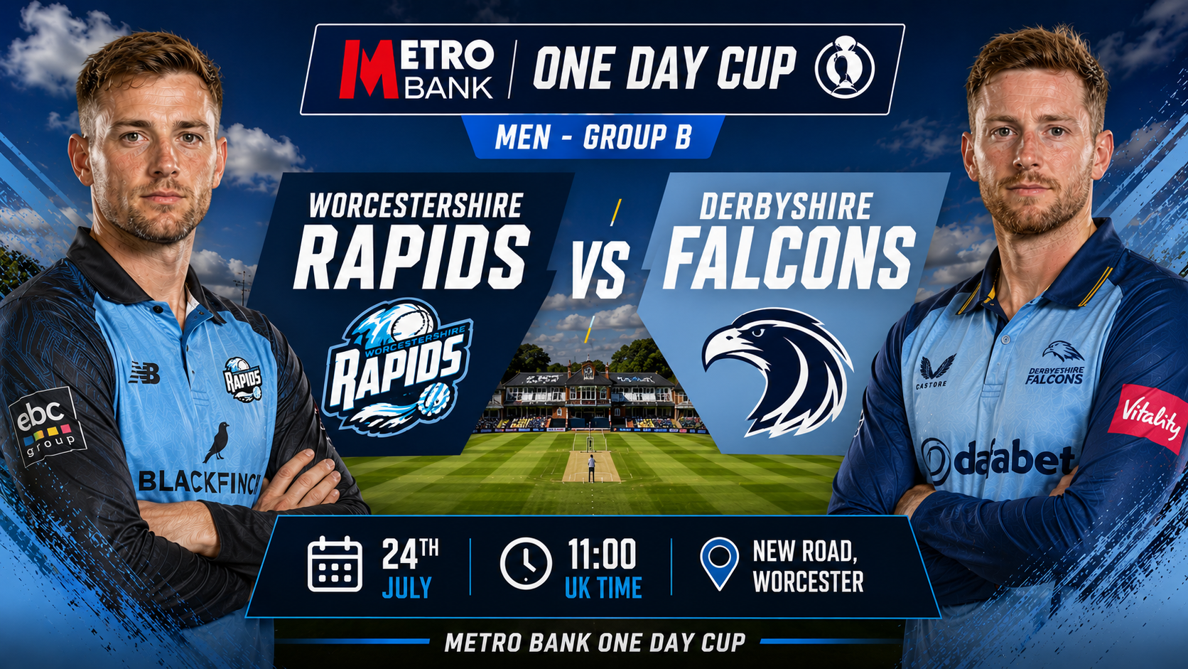 Read more about the article Worcestershire Rapids v Derbyshire Falcons – 24 July – Preview & Prediction