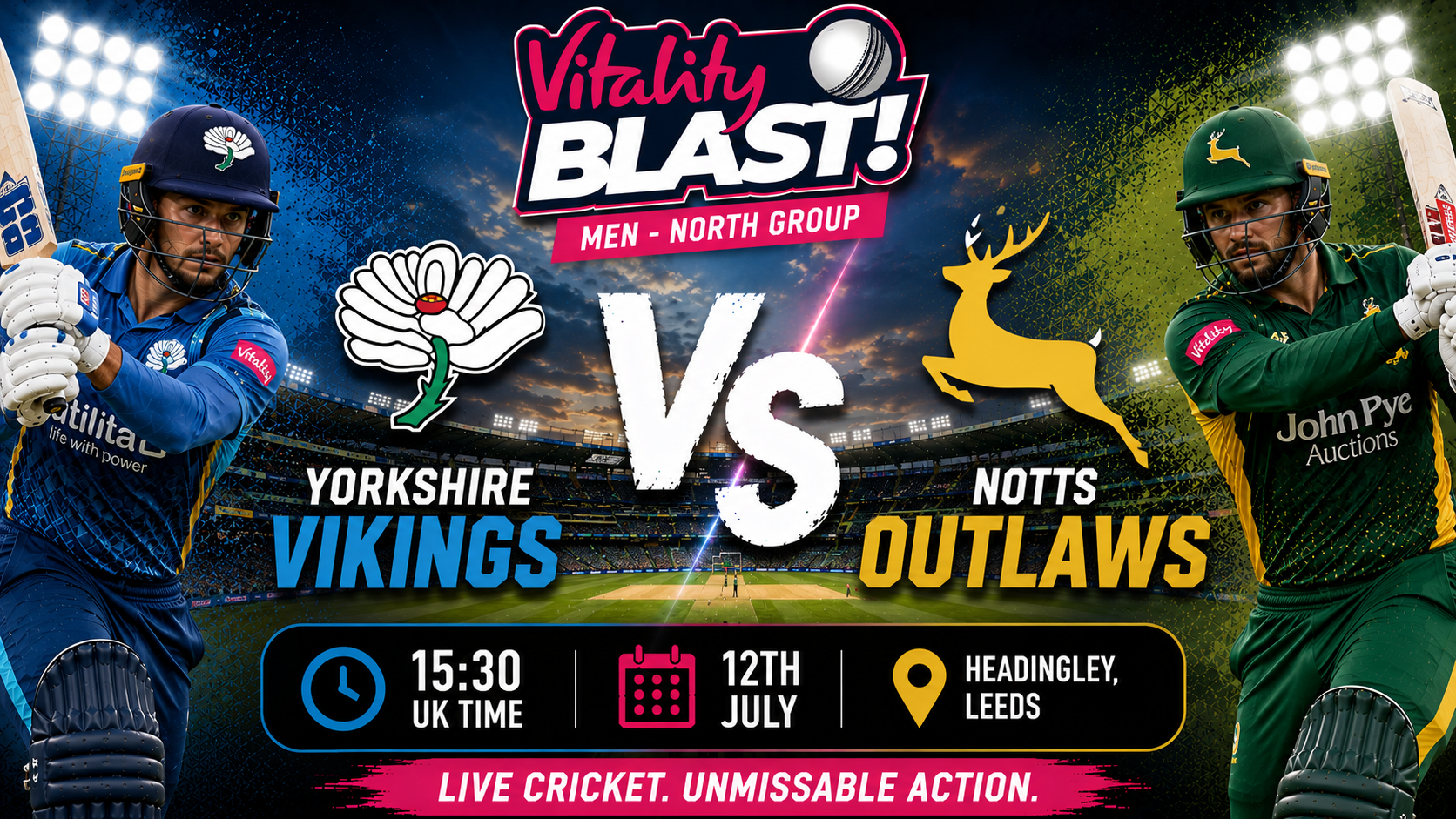 Read more about the article Yorkshire v Notts Outlaws – 12 July – Preview & Prediction
