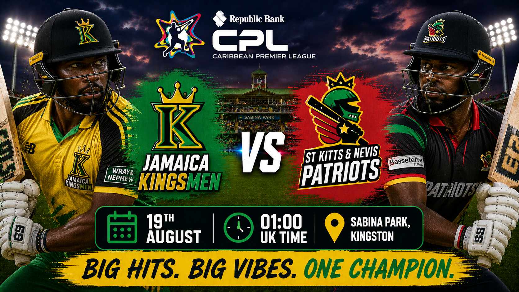 Read more about the article Jamaica Kingsmen v St Kitts & Nevis Patriots – 19 August – Preview & Prediction