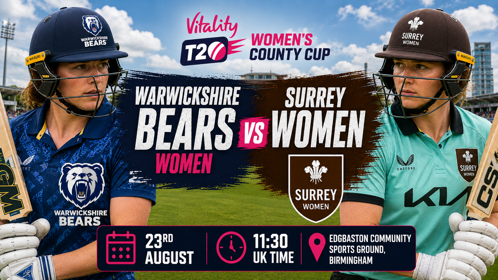 Read more about the article Warwickshire Bears Women v Surrey Women – 23 August – Preview & Prediction
